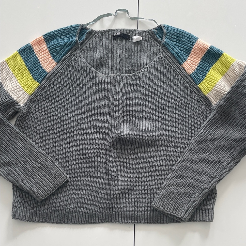 BDG Gray Sweater with Colorful Stripes